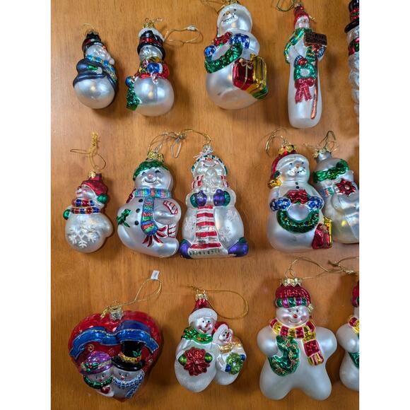 Lot Of 46 Hand Crafted Blown Glass Snowman Ornaments Christmas Winter Painted - Picture 4 of 16
